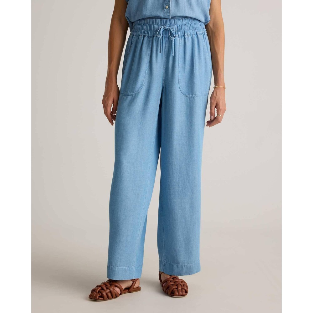 Quince Wide Leg Drawstring Pants Light Blue Smocked Waist Trousers Medium
